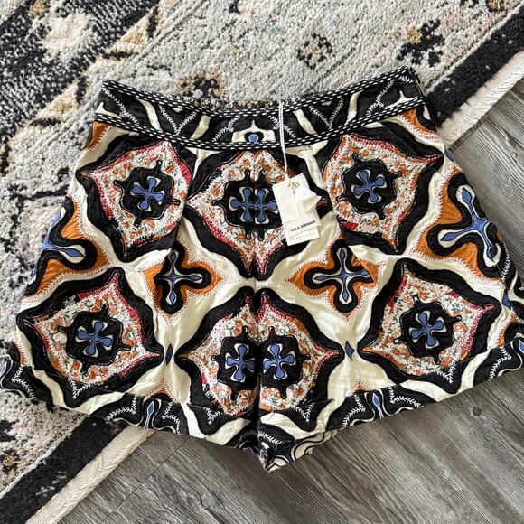 Ulla Johnson Tariq High Rise Hand Embroidered Flare Shorts - Picture 3 of 7